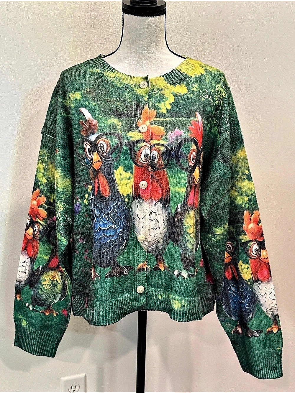 Green Polyester Chicken Cardigan XXL